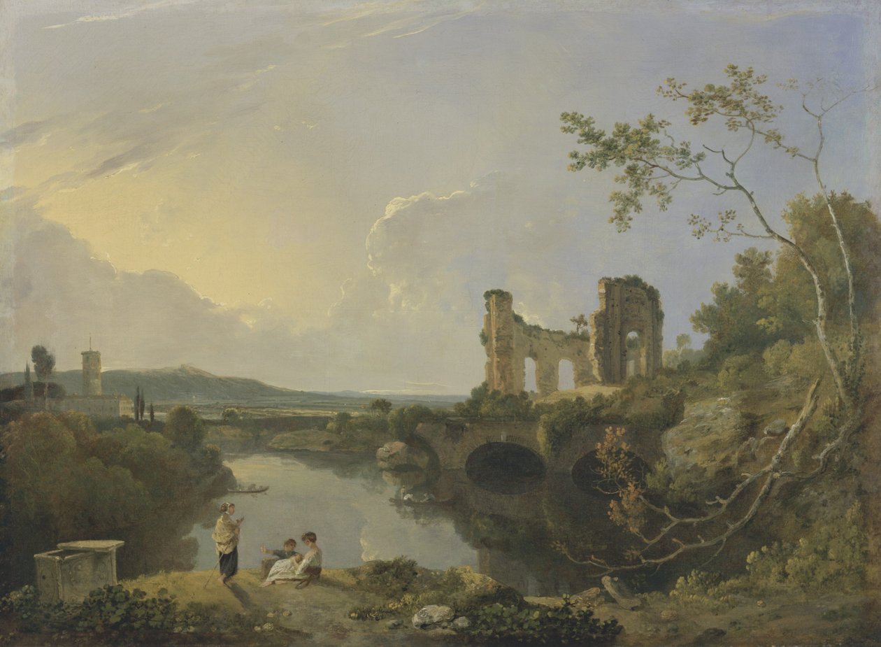 Italian maisema (aamu), n. 1760-65 (öljy kankaalle) tekijältä Richard Wilson