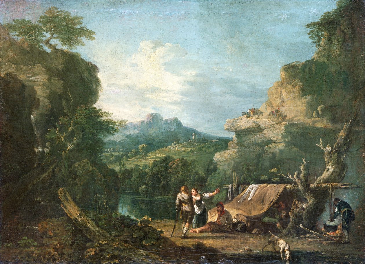 Maisema bandittien kanssa teltan ympärillä, 1752. tekijältä Richard Wilson