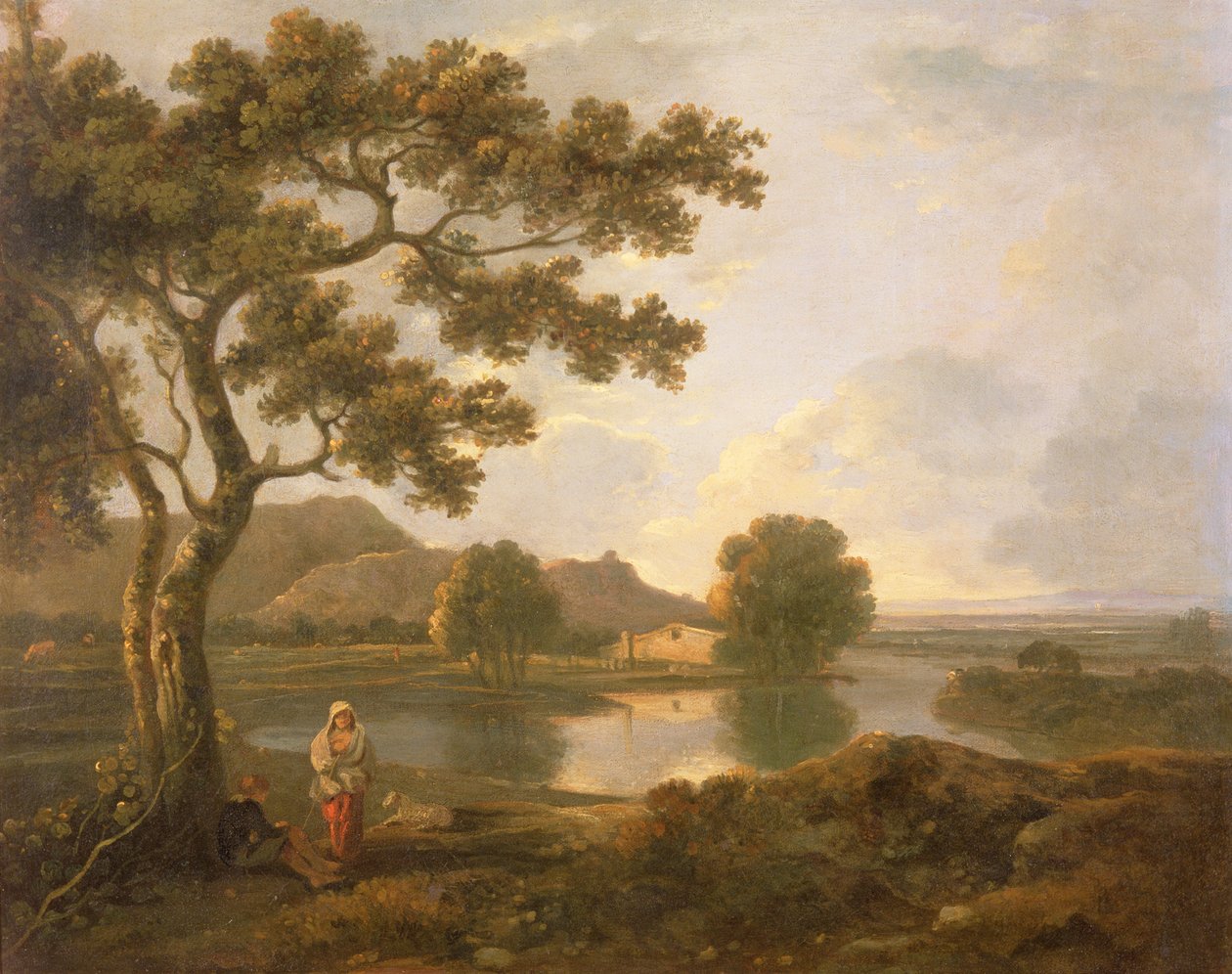 Jokikohtaus maalaistalon kanssa (öljy kankaalle) tekijältä Richard Wilson
