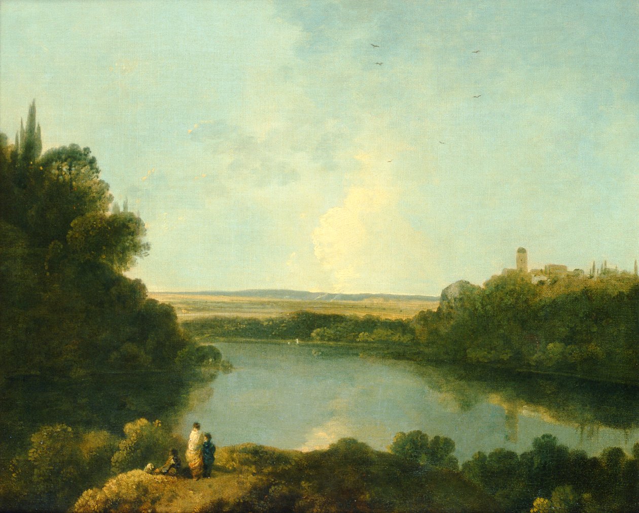 Nemi-järvi lähellä Roomaa, n. 1760 (öljy kankaalle) tekijältä Richard Wilson