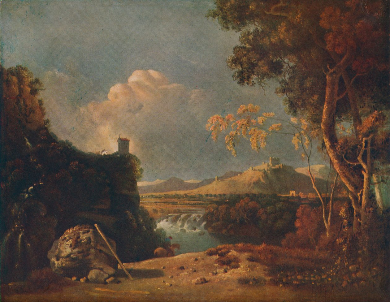 Valkoinen munkki - IV Italian maisema, valkoisen munkin kanssa, n. 1752 tekijältä Richard Wilson