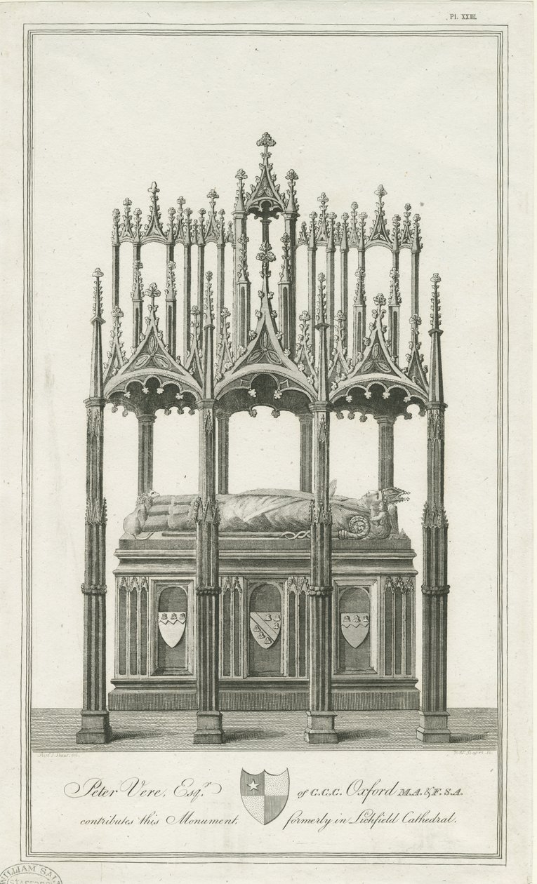 Lichfieldin katedraali - piispa Blythen muistomerkki: kaiverrus, nd [1762-1798] (painettu) tekijältä Richard Woollett Basire