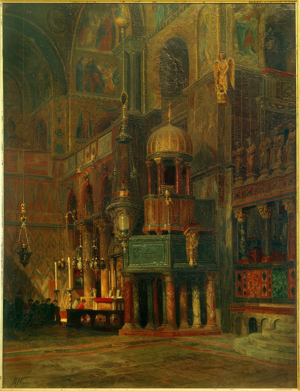 Venetsia, S.Marco, sisätilat, ristikirkko / maalari R. von Hagnin maalaus. tekijältä Richard von Hagn