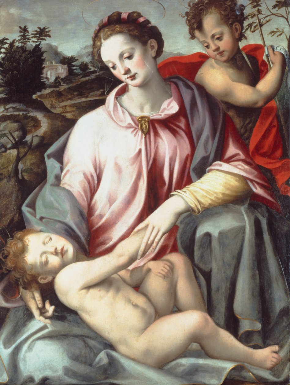 Madonna ja lapsi vauvan kanssa Pyhän Johannes Kastajan kanssa (öljy paneelissa) tekijältä Ridolfo Ghirlandaio