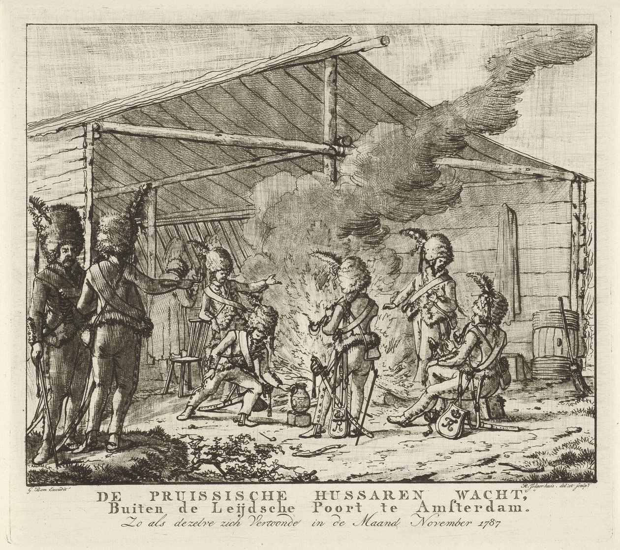 Preussin husaarit odottamassa Leidse Poortissa Amsterdamissa, 1787 Preussin husaarit odottavat, Leijdsche Poortin ulkopuolella Amsterdamissa (...) (otsikko esineessä) tekijältä Rienk Jelgerhuis