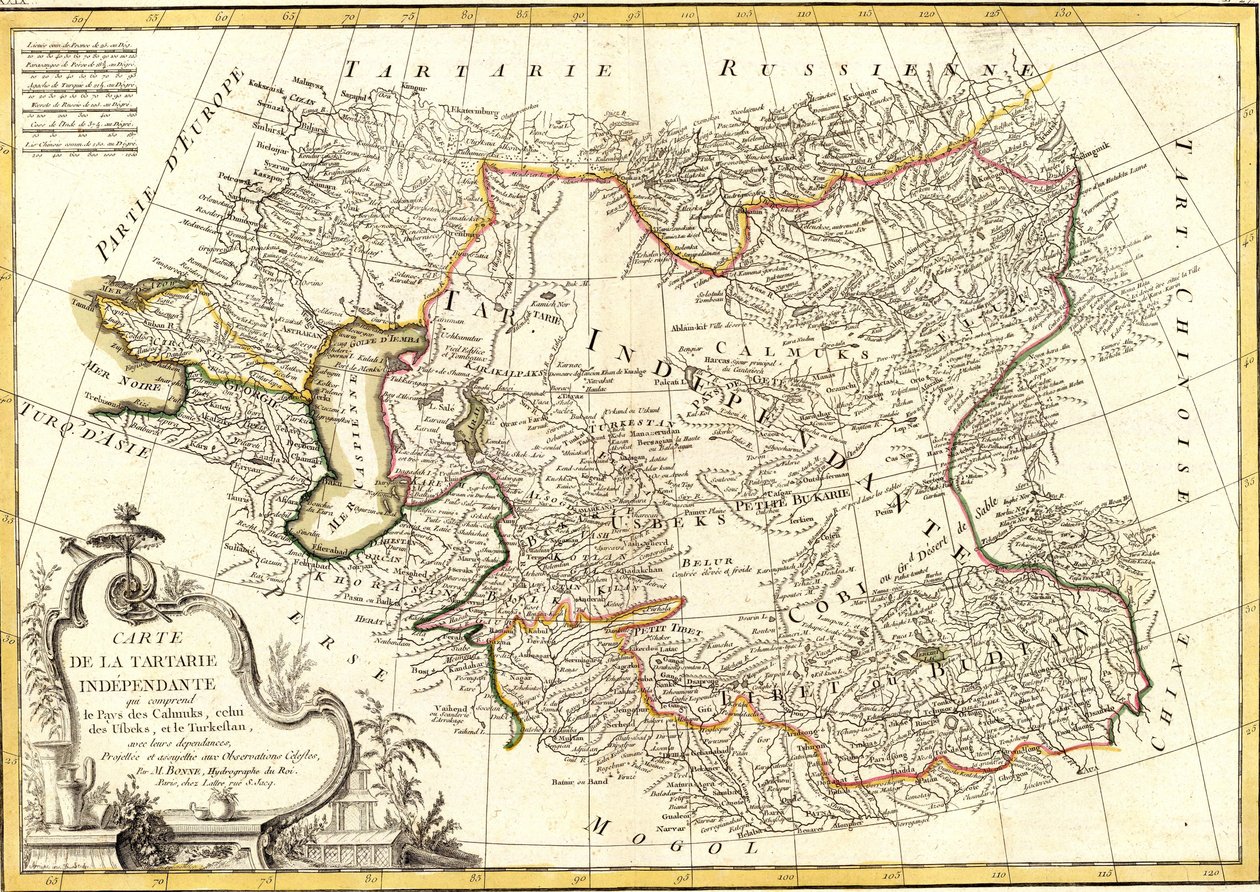 Carte de la Tartarie Independante qui comprend le Pays des Calmuks, celui des Usbeks, et le Turkestan tekijältä Charles Marie Rigobert Bonne