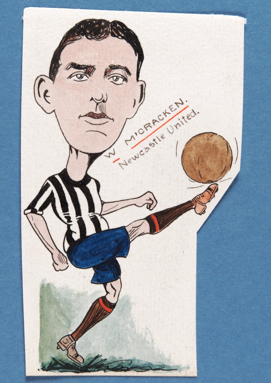 Billy McCracken, Newcastle United, piirustus tupakkakorttisarjasta, 1907 (kynä ja muste kortilla) tekijältä Rip