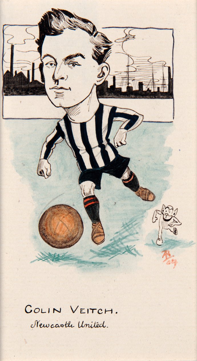 Colin Veitch, Newcastle United, piirustus savukekorttisarjasta, 1907 (kynä ja muste kortilla) tekijältä Rip