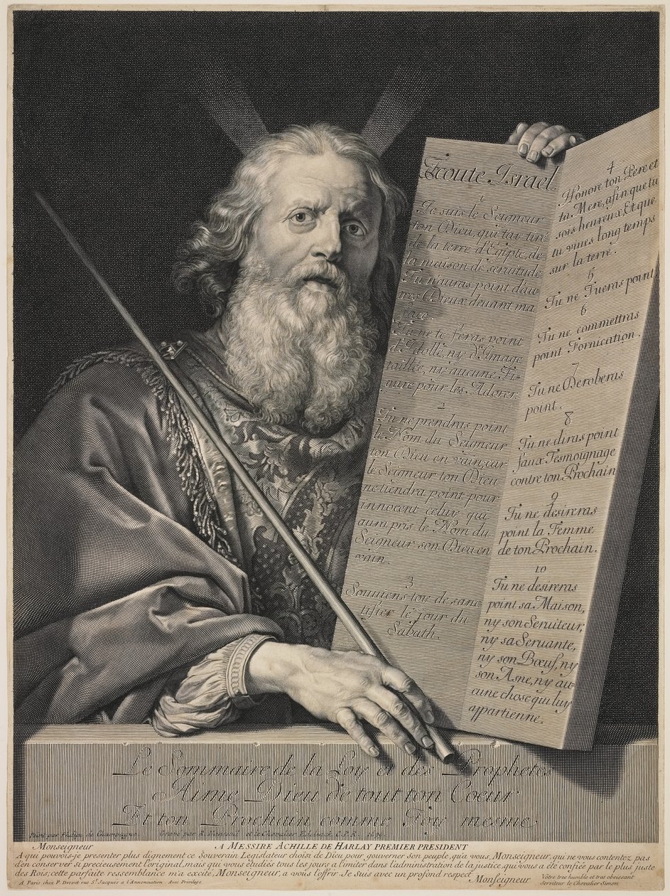 Mooses esittelee kymmenen käskyä, 1699 tekijältä Robert Nanteuil