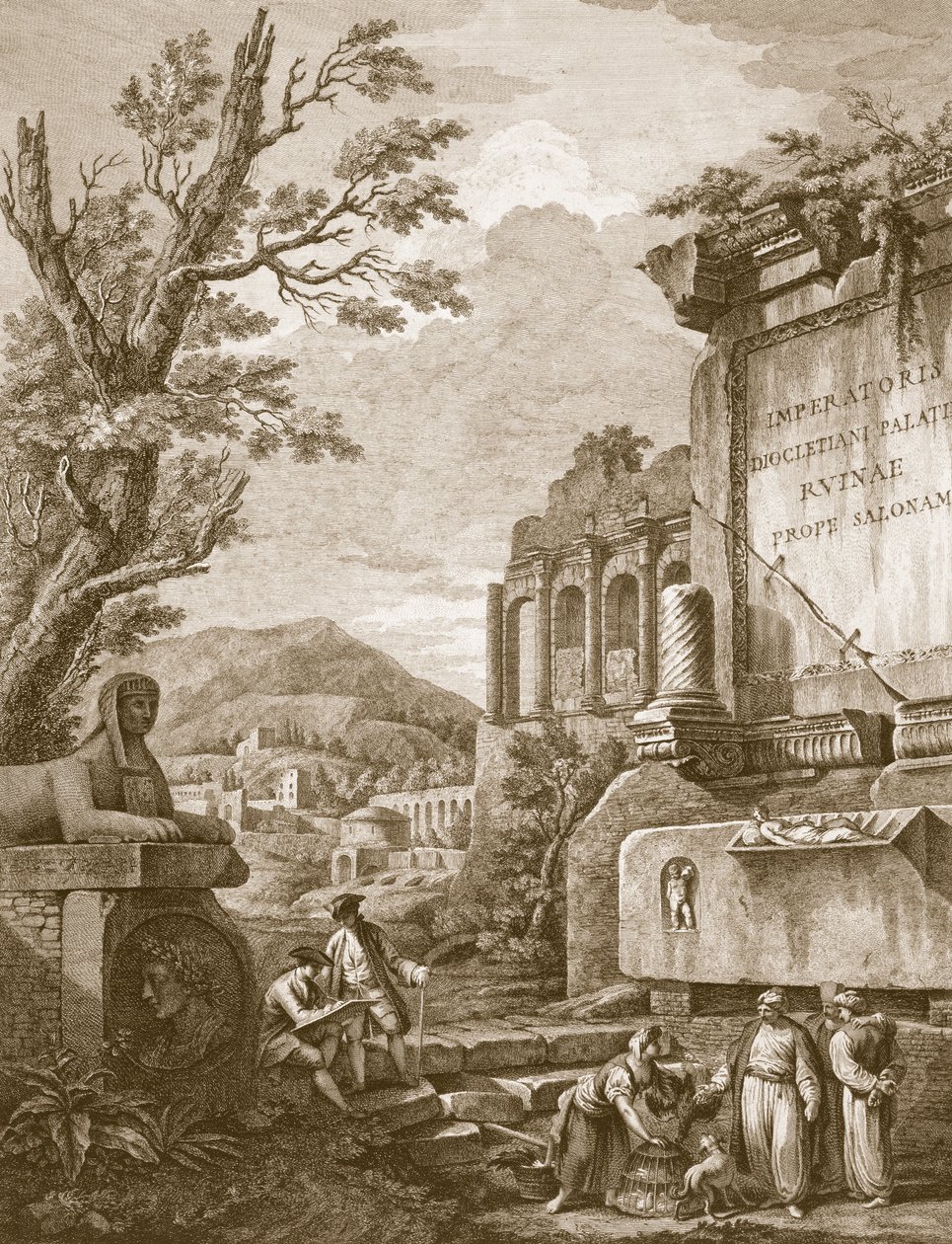 Taulu I, teoksesta "Keisari Diocletianuksen palatsin rauniot Spalatrossa Dalmatiassa", julkaistu 1764. tekijältä Robert Adam