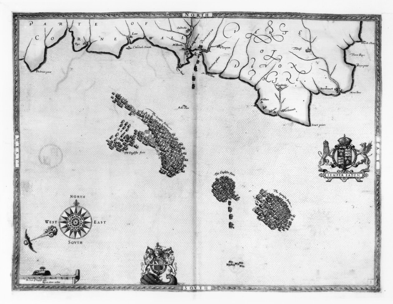 Kartta nro 3 Armadan laivaston reitti, Augustine Rytherin kaiverrus, 1588. tekijältä Robert Adams