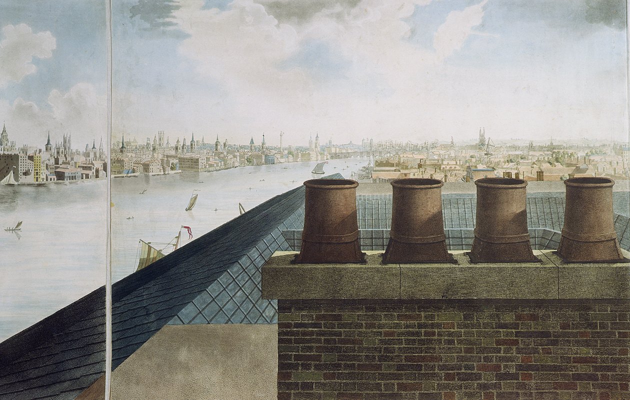 Panoraamanäkymä Lontooseen, 1792-93 (värillinen akvatinta) tekijältä Robert Barker