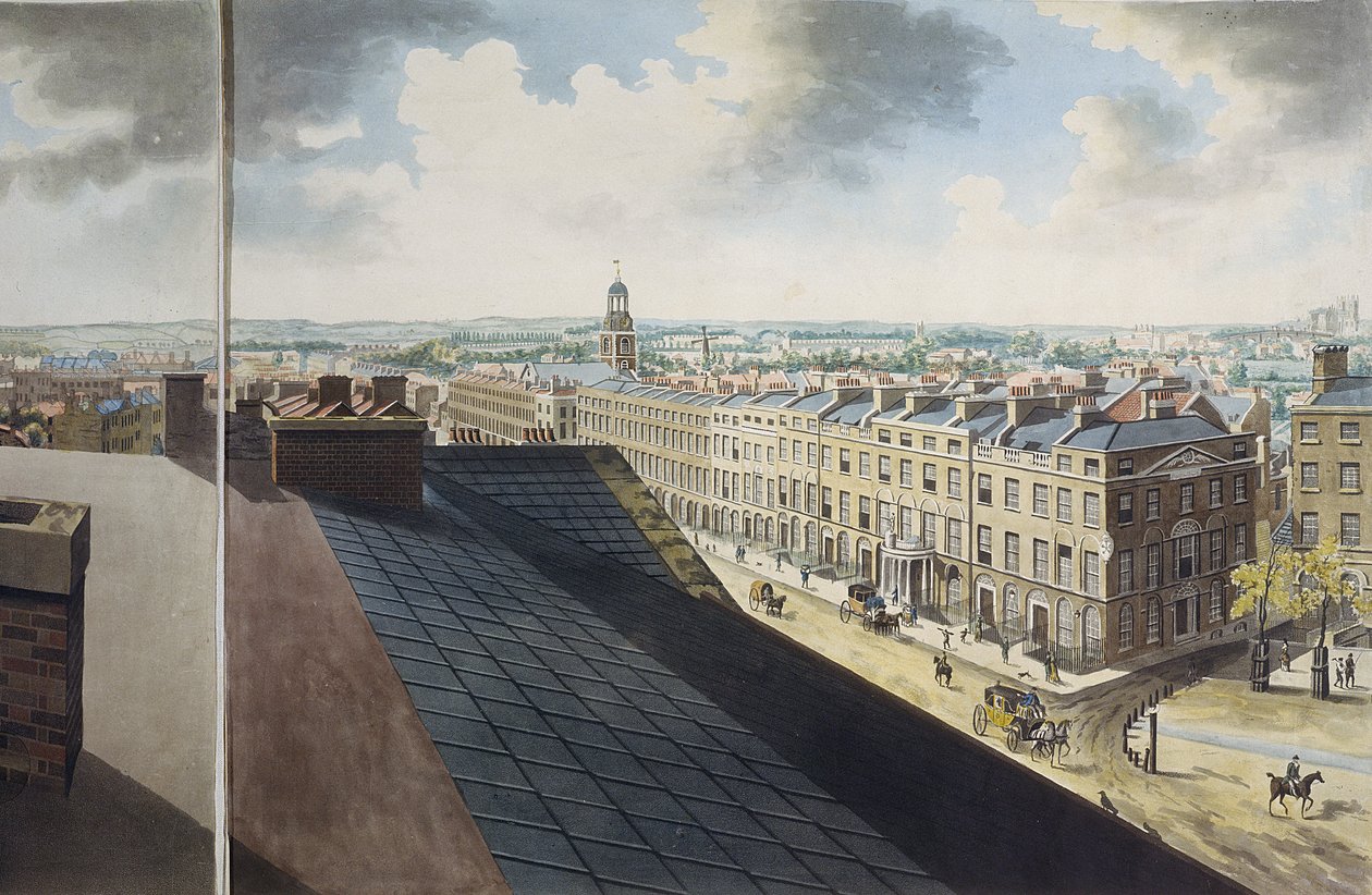 Panoraamakuva Lontoosta, 1792-93 (värillinen akvatintta) tekijältä Robert Barker