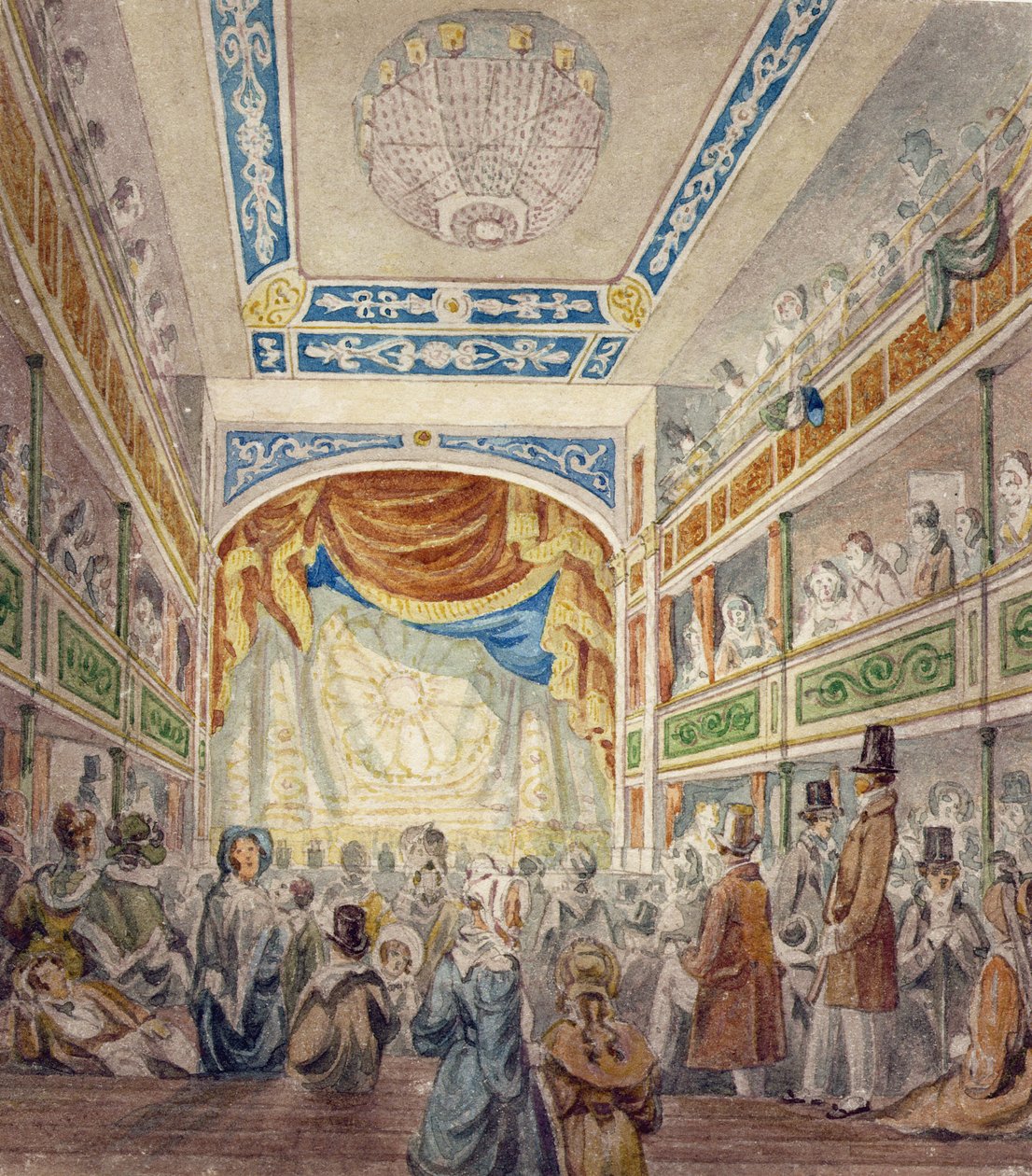 The Interior of the Standard Theatre, Shoreditch, n. 1840 tekijältä Robert Blemell Schnebbelie