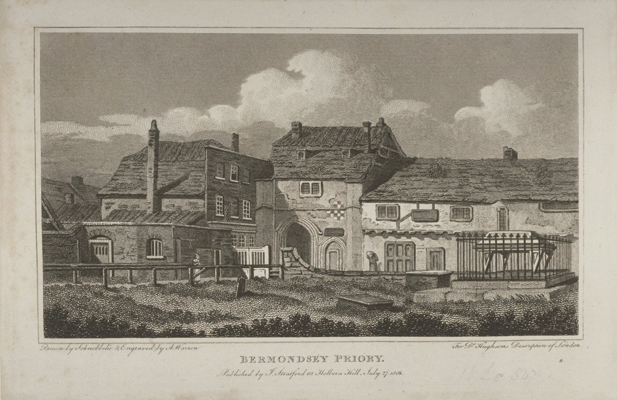 Näkymä St Saviourin luostarille, Bermondsey, 1805 tekijältä Robert Blemell Schnebbelie