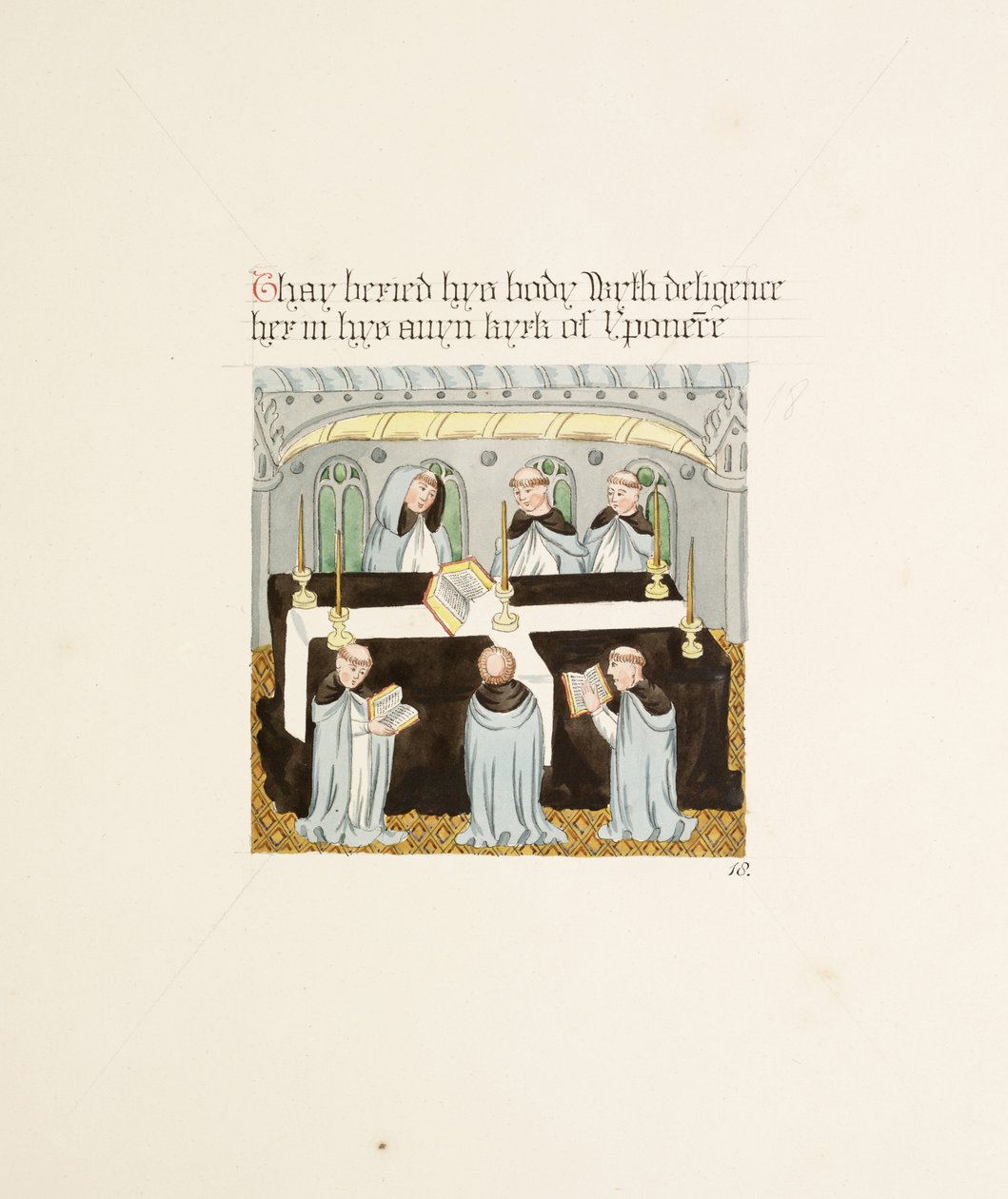 Ms. New Coll 380, f27r. Pyhän Marian Carlislen katedraalikirkon antiikki, piirtänyt Robert Carlile, 1795 (kynä ja muste ja wc paperille) tekijältä Robert Carlile