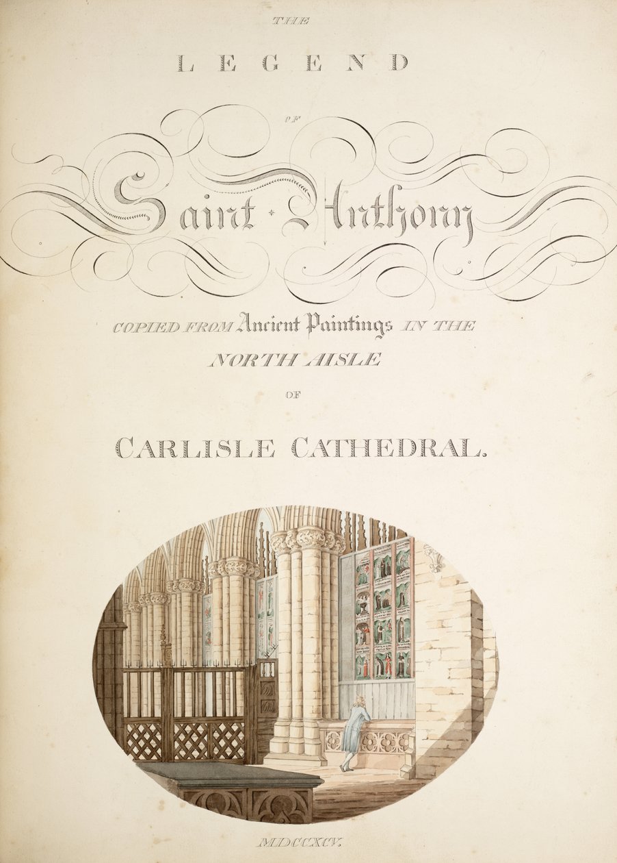 Ms. New Coll 380, f32r. Pyhän Marian Carlislen katedraalikirkon antiikki, piirtänyt Robert Carlile, 1795 (kynä ja muste ja wc paperille) tekijältä Robert Carlile