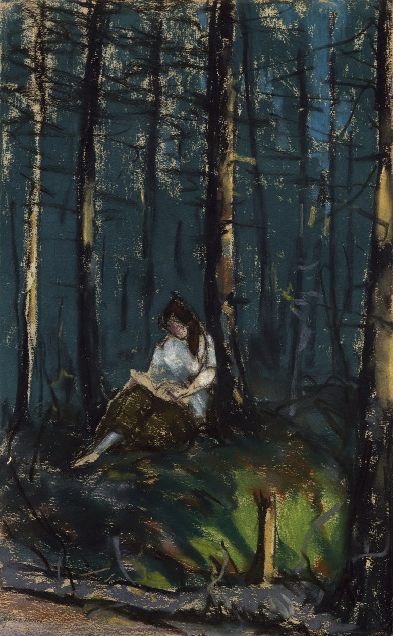 Lukija metsässä, 1918 (pastelli kudospaperille) tekijältä Robert Cozad Henri