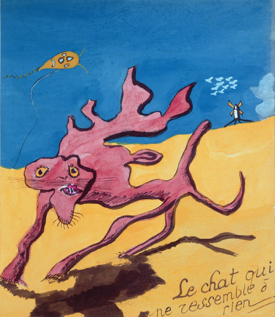 Kissa, joka on kuin mikään maan päällä, kuvitus Robert Desnosin käsinkirjoitetulle runokokoelmalle "La Menagerie de Tristan", 1932 tekijältä Robert Desnos