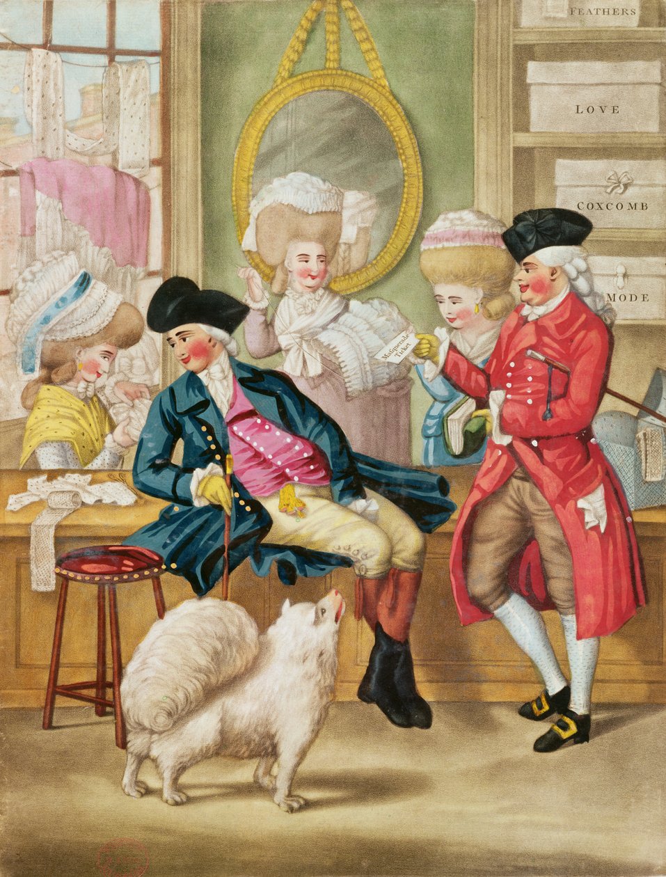 The Morning Ramble or the Milliners Shop, 1782 (käsinvärinen mezzotint) tekijältä Robert Dighton