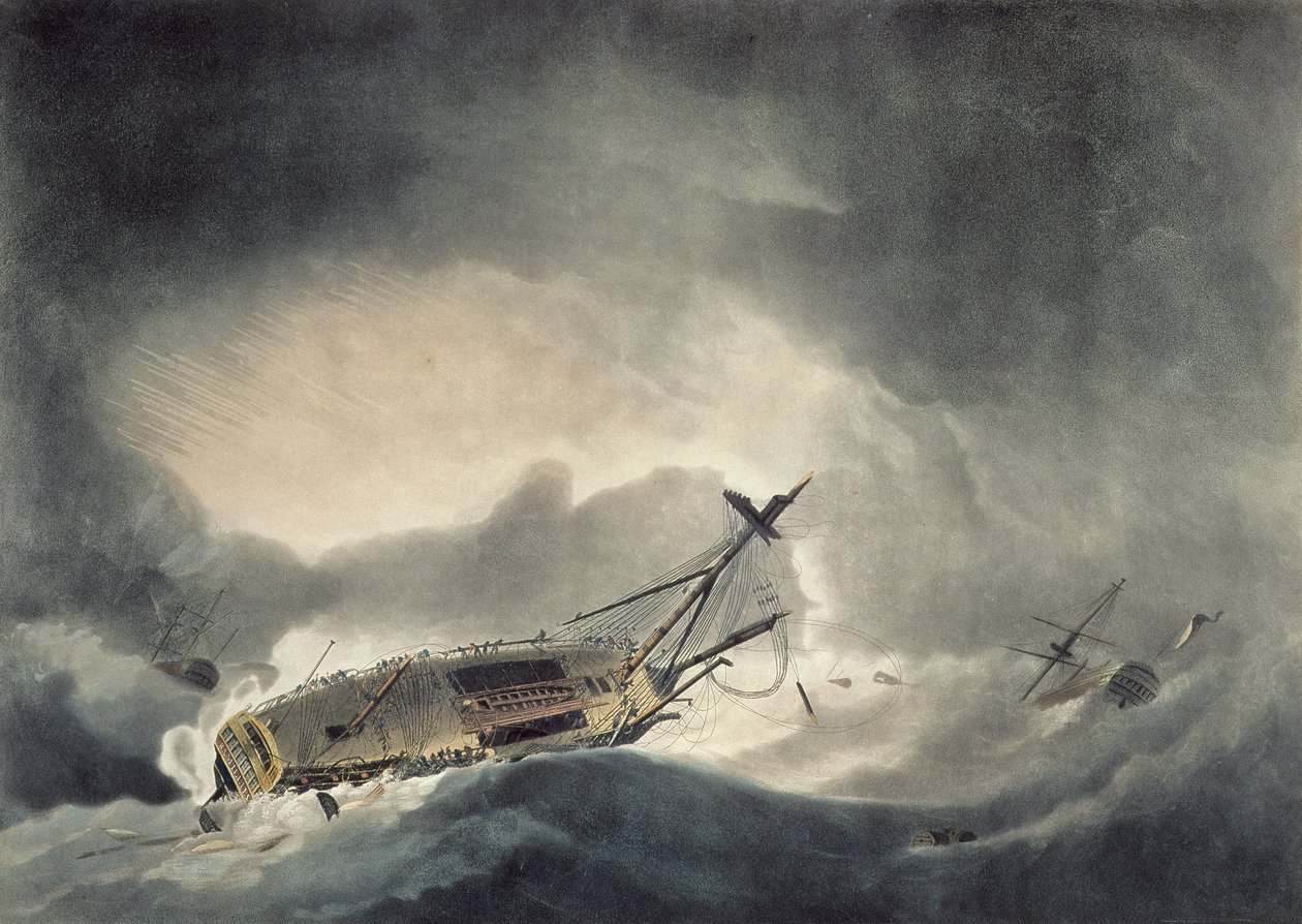 The Storm Increased, kaiverrus Francis Jukes (1745-1812), julkaistu vuonna 1795 (akvatinta) tekijältä Robert Dodd