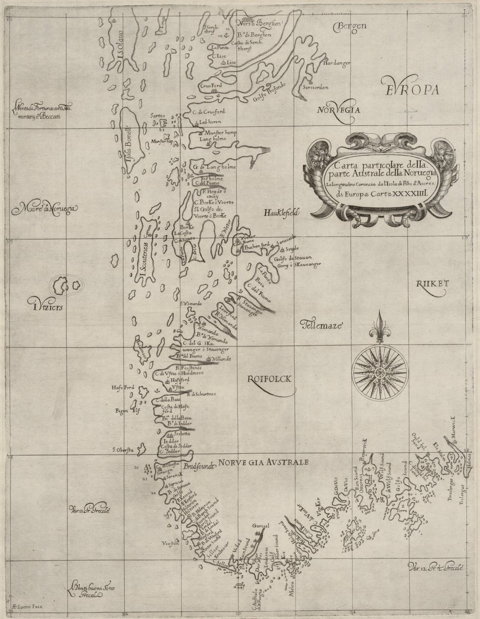 Kartta Kansalliskirjaston karttakokoelmasta. Kartta ilmestyi vuonna (n. 1647), ja siinä näkyy Etelä-Norja, rannikko, merikarttoja ja merikarttoja. tekijältä Robert Dudley