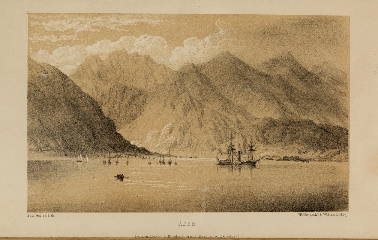 Aden, akvarellimaalaus Robert Elwesin (1819–1878), varakkaan nuoren brittiläisen herrasmiehen Norfolkista tekijältä Robert Elwes