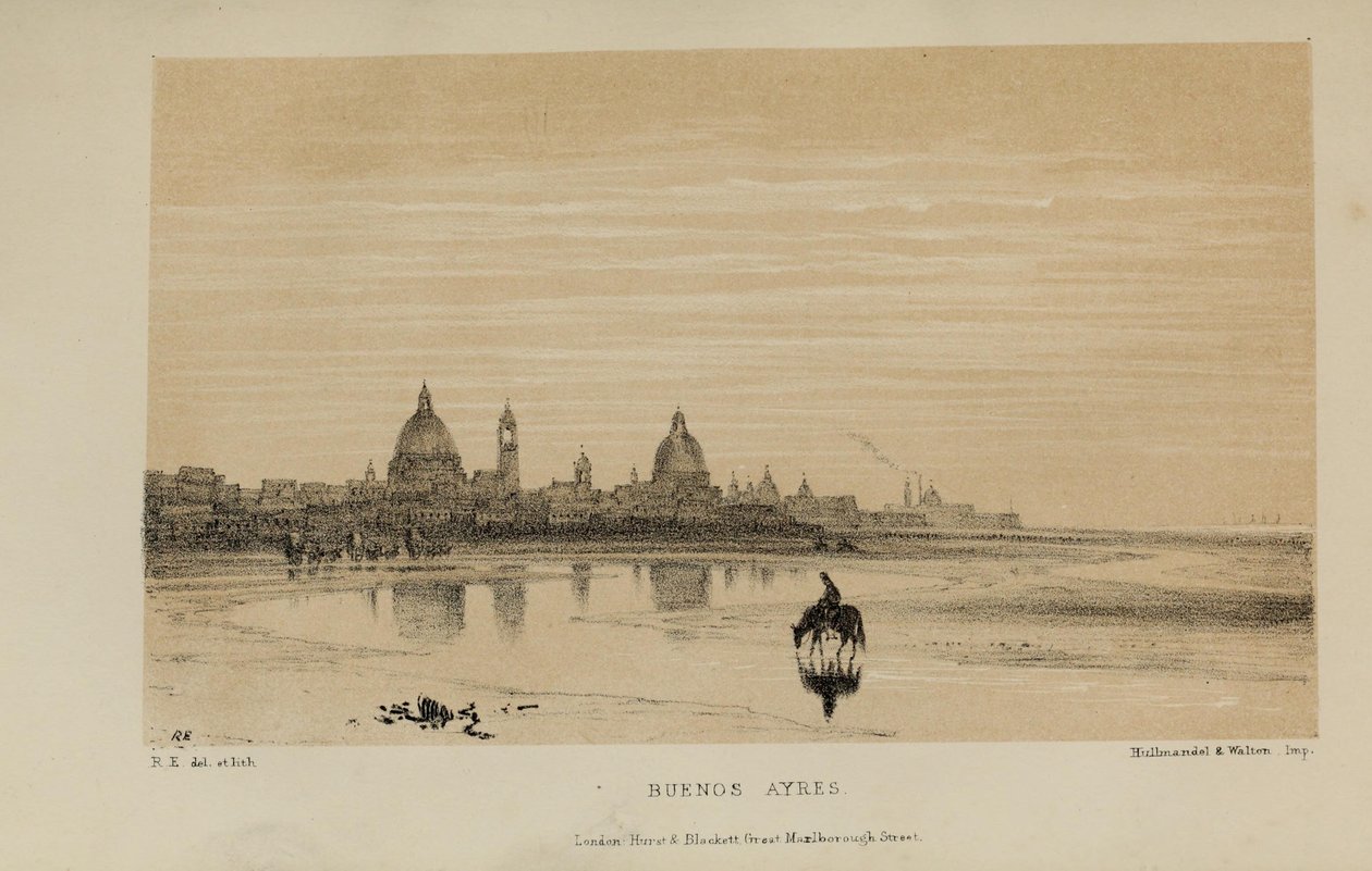 Buenos Ayres, akvarellimaalaus Robert Elwesiltä (1819–1878), rikas nuori brittiläinen herrasmies Norfolkista tekijältä Robert Elwes