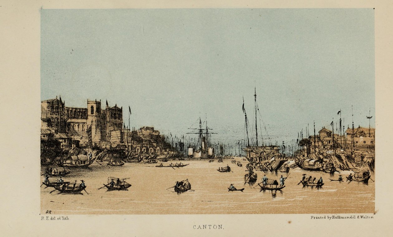 Canton, akvarellimaalaus Robert Elwesin (1819–1878), varakkaan nuoren brittiläisen herrasmiehen Norfolkista tekijältä Robert Elwes