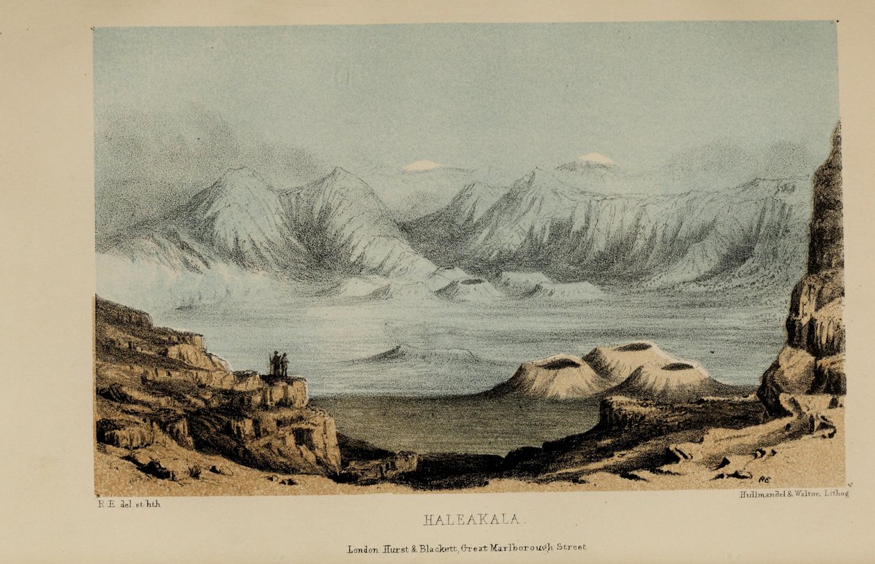 Haleakala, Robert Elwesin (1819-1878), varakkaan nuoren brittiläisen herrasmiehen Norfolkista, vesivärimaalaus. tekijältä Robert Elwes