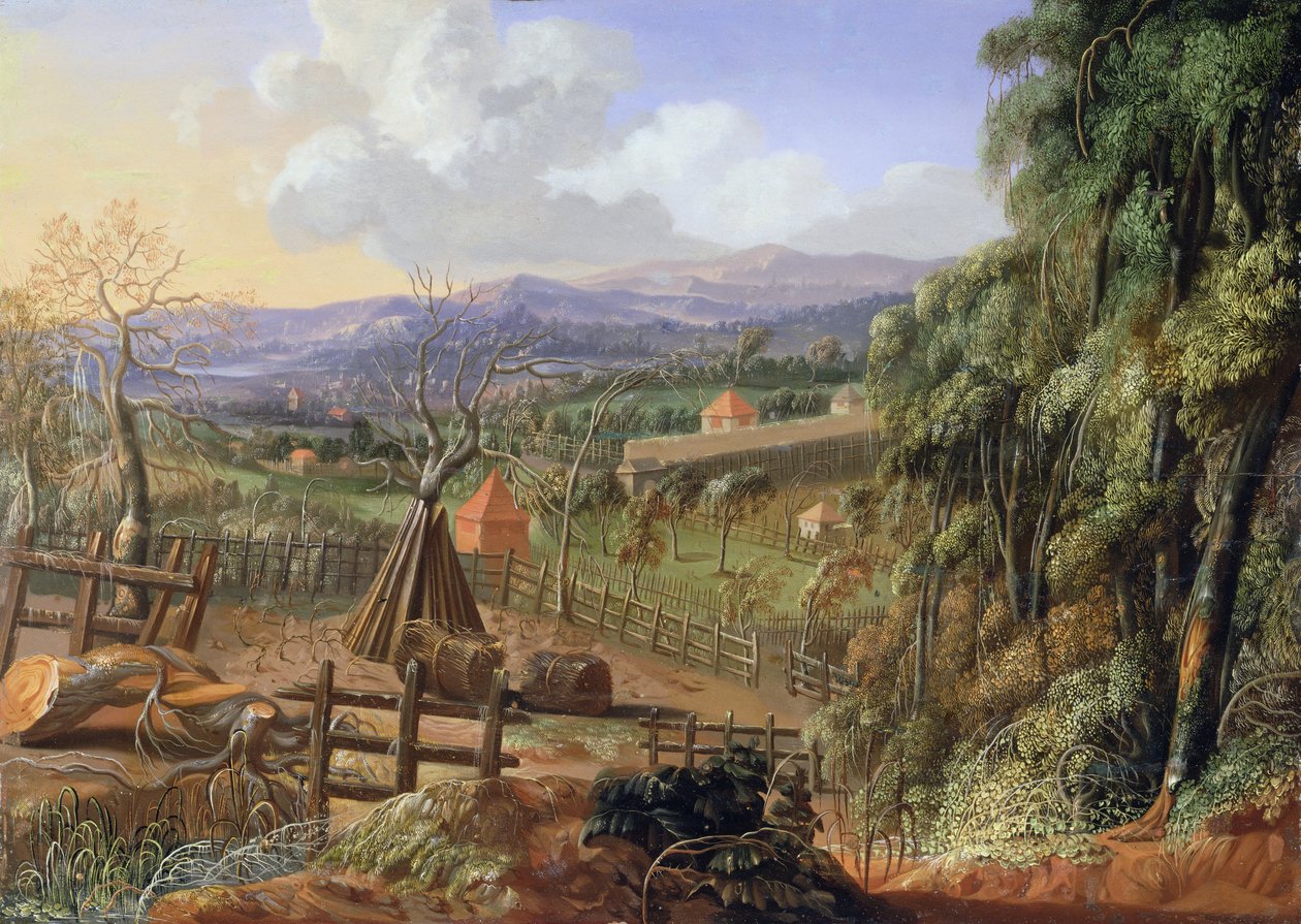 Syksyinen maisema Englannissa lähestyvän myrskyn kanssa, n. 1735 tekijältä Robert Griffier