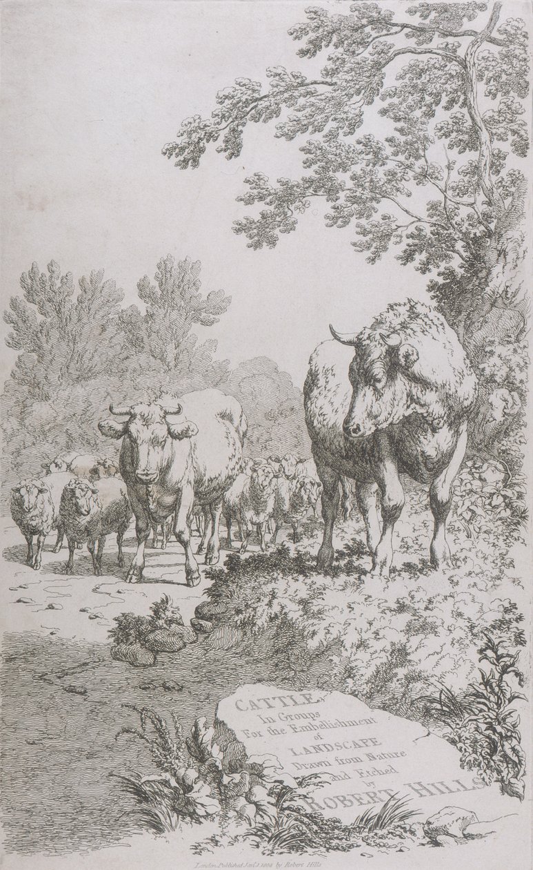 Nautakarjan nimilehti ryhmissä maiseman koristeluun..., 1808 tekijältä Robert Hills