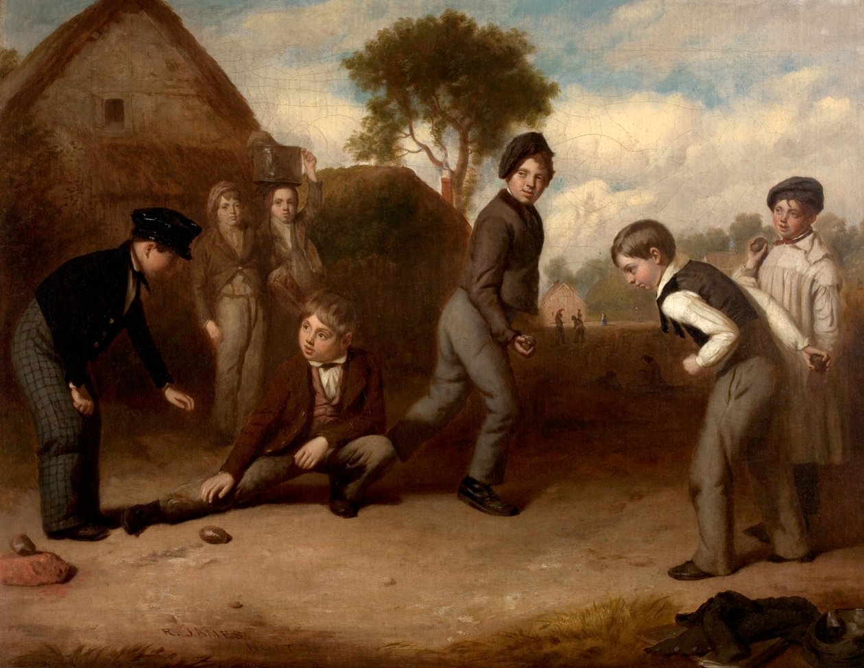 Pojat leikkivät ankkakiveä, n. 1845 tekijältä Robert James