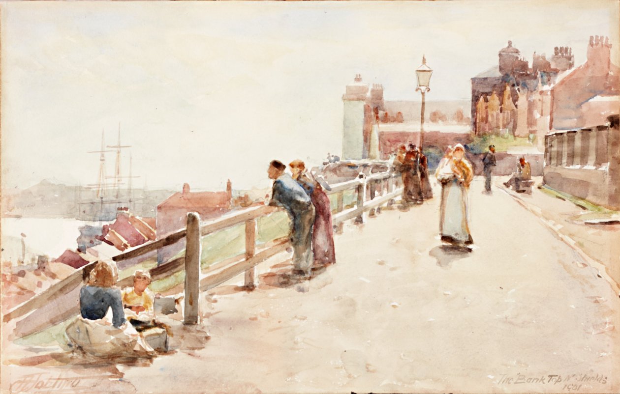 The Bank Top, North Shields 1901 (kynä ja akvarelli kortilla) tekijältä Robert Jobling