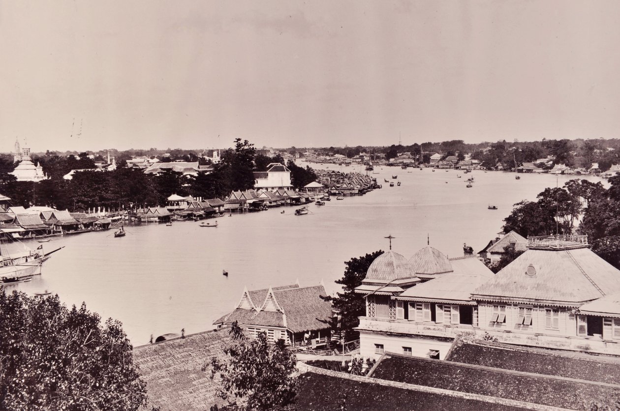 Näkymä Chao Phraya -joelle Bangkokissa, noin 1890-luku. tekijältä Robert Lenz