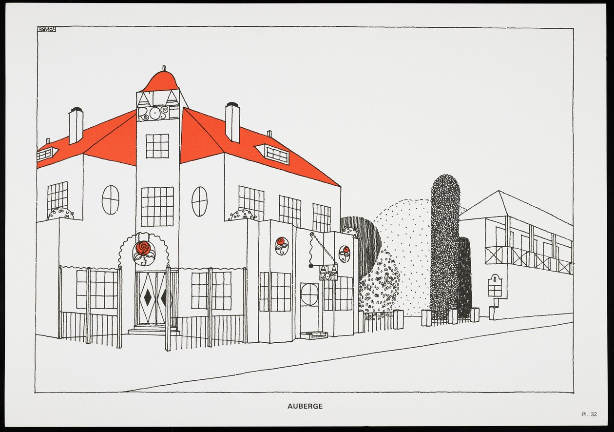 Auberge, Une Cite Modernesta, Rob Mallet-Stevens Architecten piirustukset, 1987 (julkaistu) tekijältä Robert Mallet Stevens