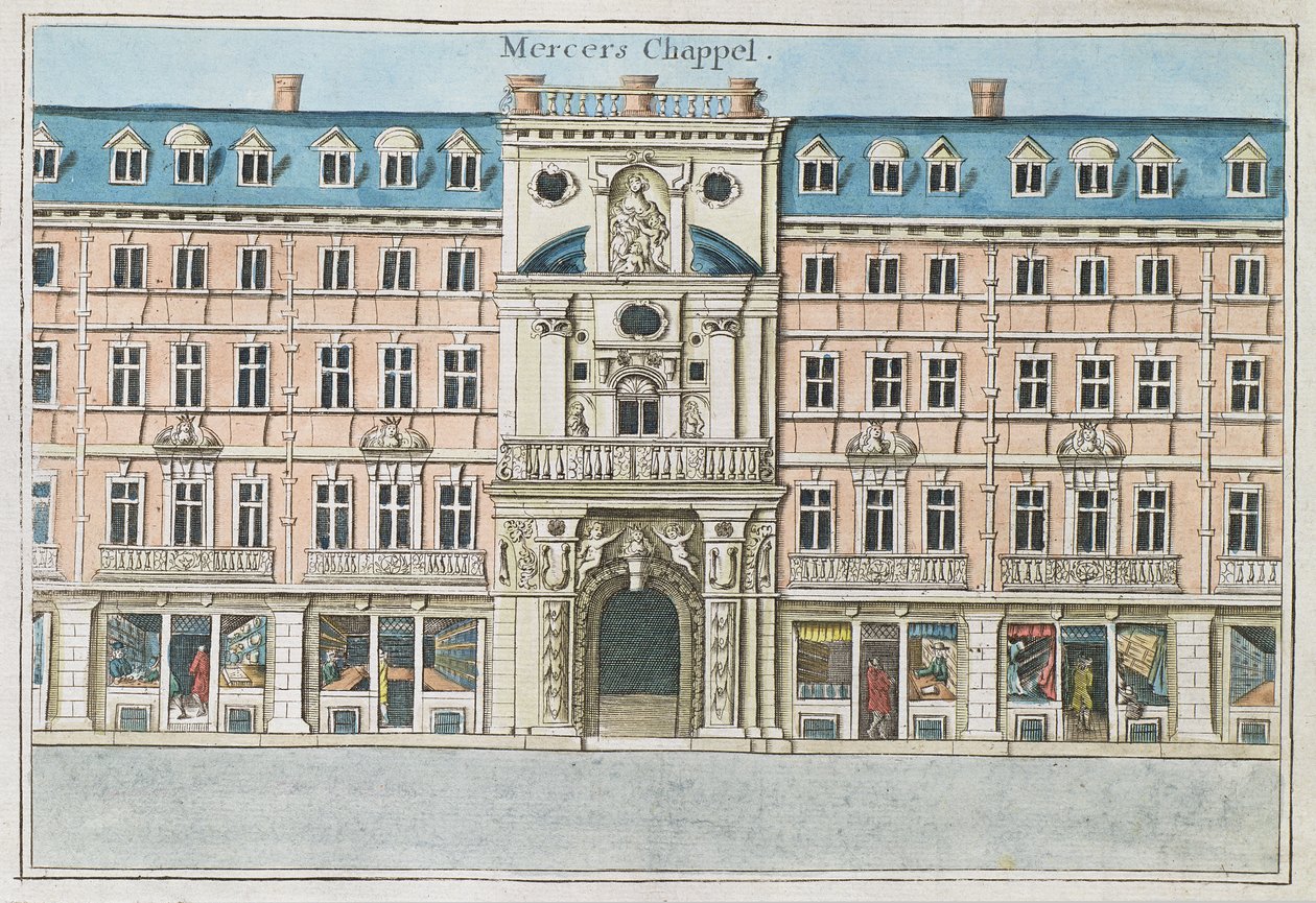 Mercers Chapel, kirjasta "A Book of the Prospects of the Remarkable Places in and about the London", n. 1700 tekijältä Robert Morden
