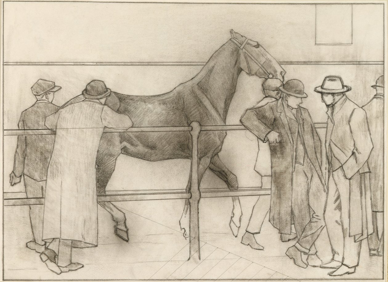 Horse Dealers, n. 1918 (kynä paperilla) tekijältä Robert Polhill Bevan