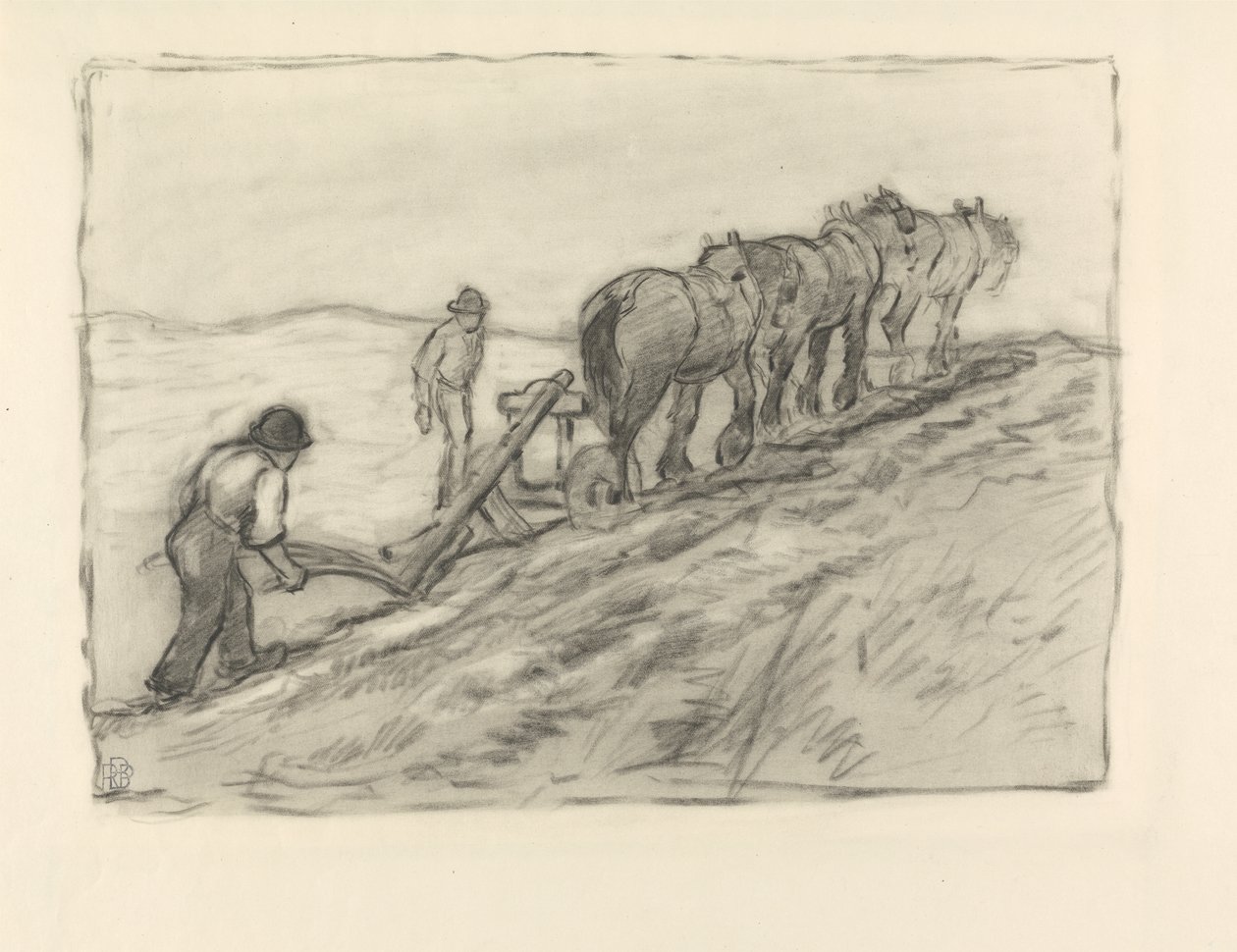 Plowing the Hillside, n. 1905 (musta värikynä paperilla) tekijältä Robert Polhill Bevan