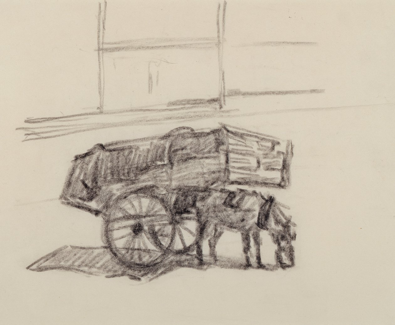 Study for Hay Carts, Cumberland Market, n. 1915 (kynä paperille) tekijältä Robert Polhill Bevan