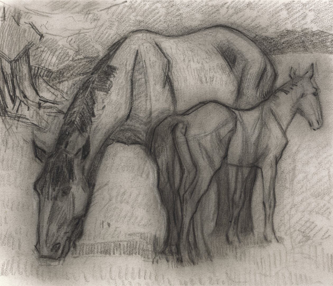 Study for Mare and Foal, Lytchetts, Clayhidon, 1917 (musta värikynä paperilla) tekijältä Robert Polhill Bevan