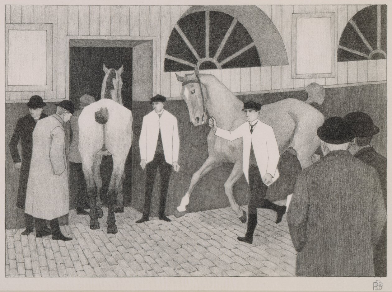The Horse Mart. n. 1918 (musta liitu paperille) tekijältä Robert Polhill Bevan