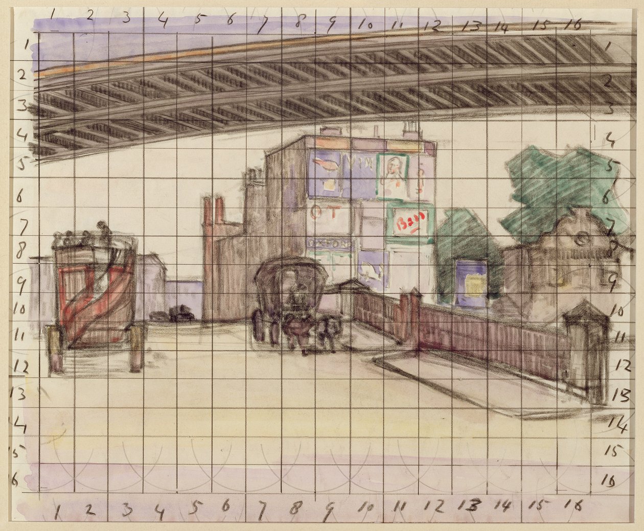 Kaksi siltaa, 1912-13 (Crayon ja wc paperilla) tekijältä Robert Polhill Bevan