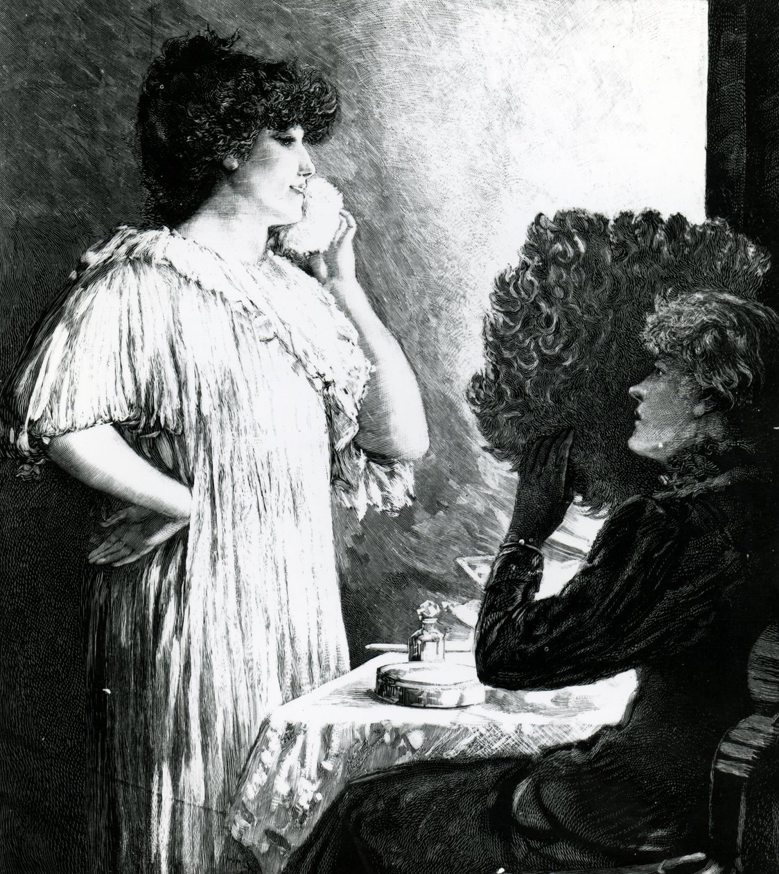 Ellen Terry vierailee Sarah Bernhardtin pukuhuoneessa Englannin kuninkaallisessa oopperatalossa, noin 1881. tekijältä Robert Ponsonby Staples