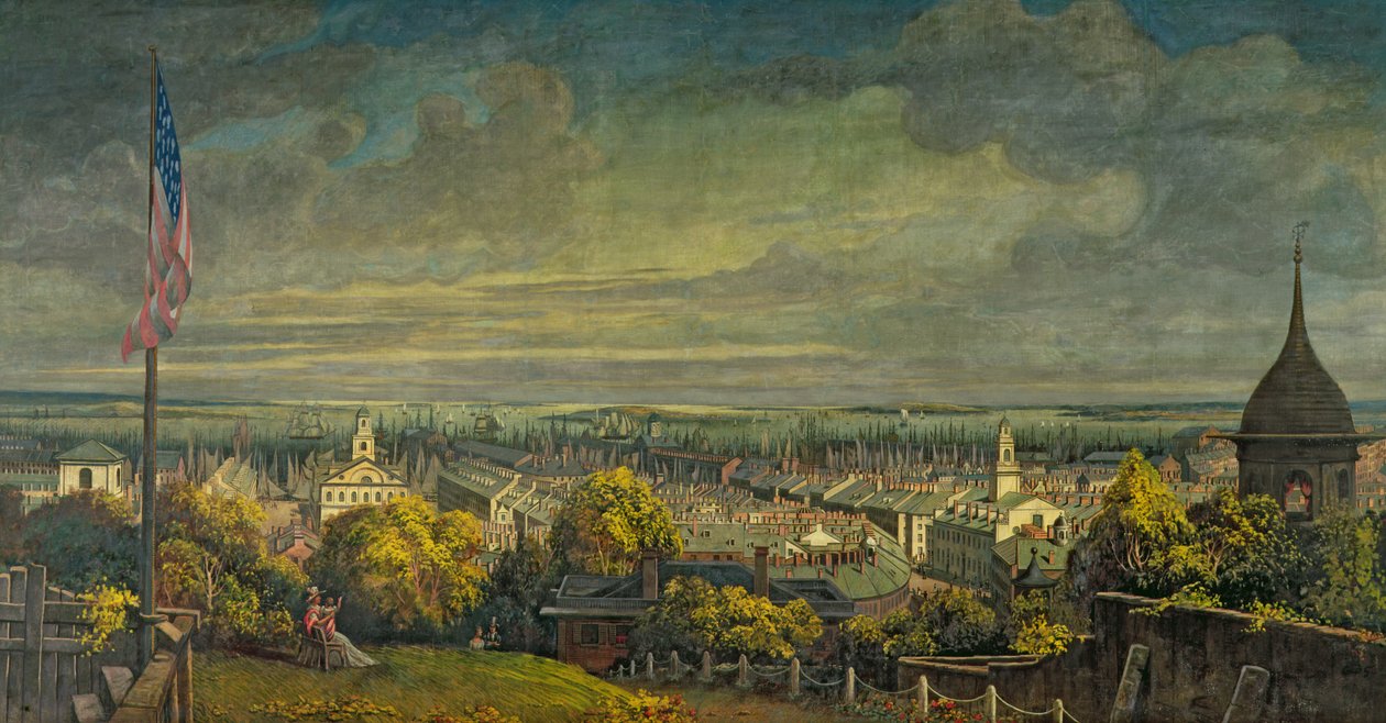 Bostonin satama Mr. Greenes Housesta, Pemberton Hill, 1829 (tempera kankaalle) tekijältä Robert Salmon
