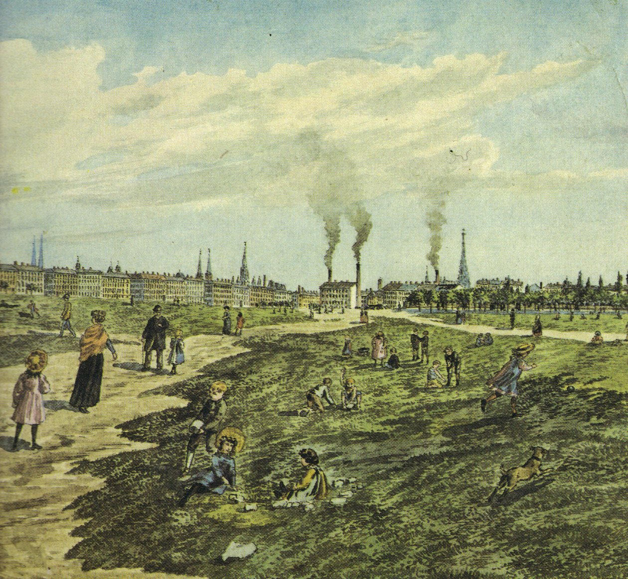 Schmelz on sotilasharjoituskenttä ja paikka leikkiä ja kävelyä varten. Näkymä itään (osa) tekijältä Robert Schediwy after painting by M.Neubauer