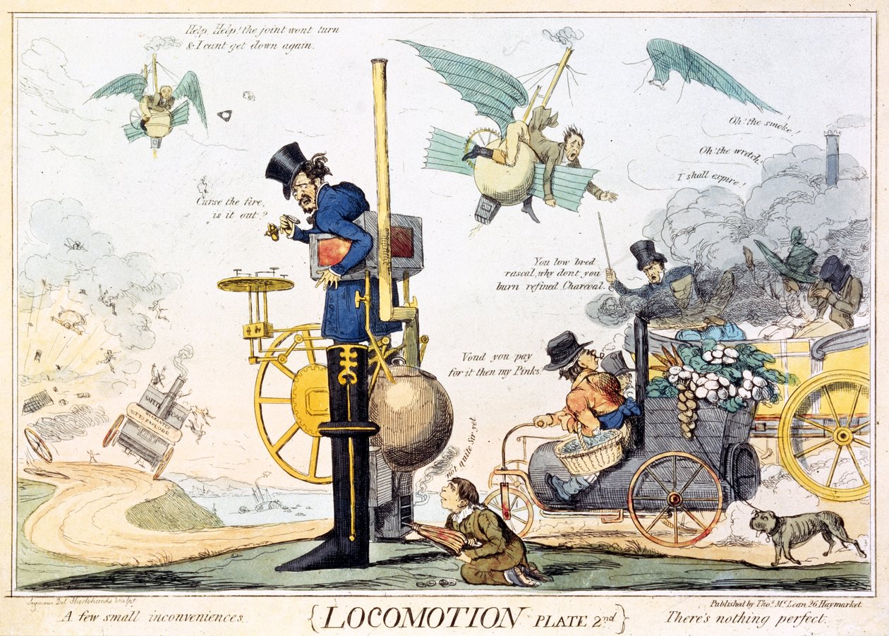 Locomotion, Plate 2nd, julkaisija Thomas McLean, n. 1835 (käsinvärinen kaiverrus) tekijältä Robert Seymour