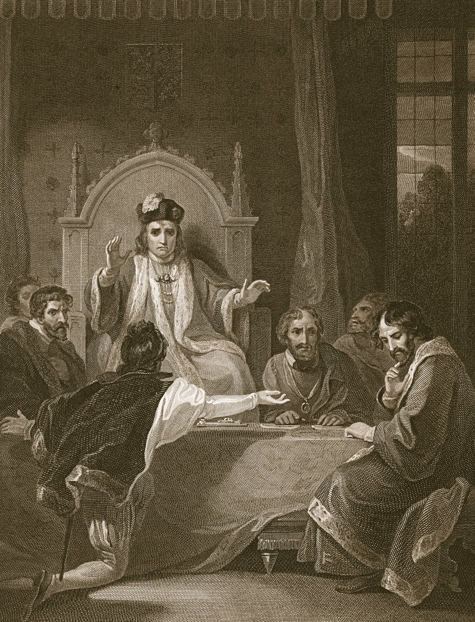 Clifford syyttämässä Stanleyä, kaivertanut W. Bromley, kuvitus David Humen "Englannin historiasta", pub. R. Bowyer, Lontoo, 1812 tekijältä Robert Smirke