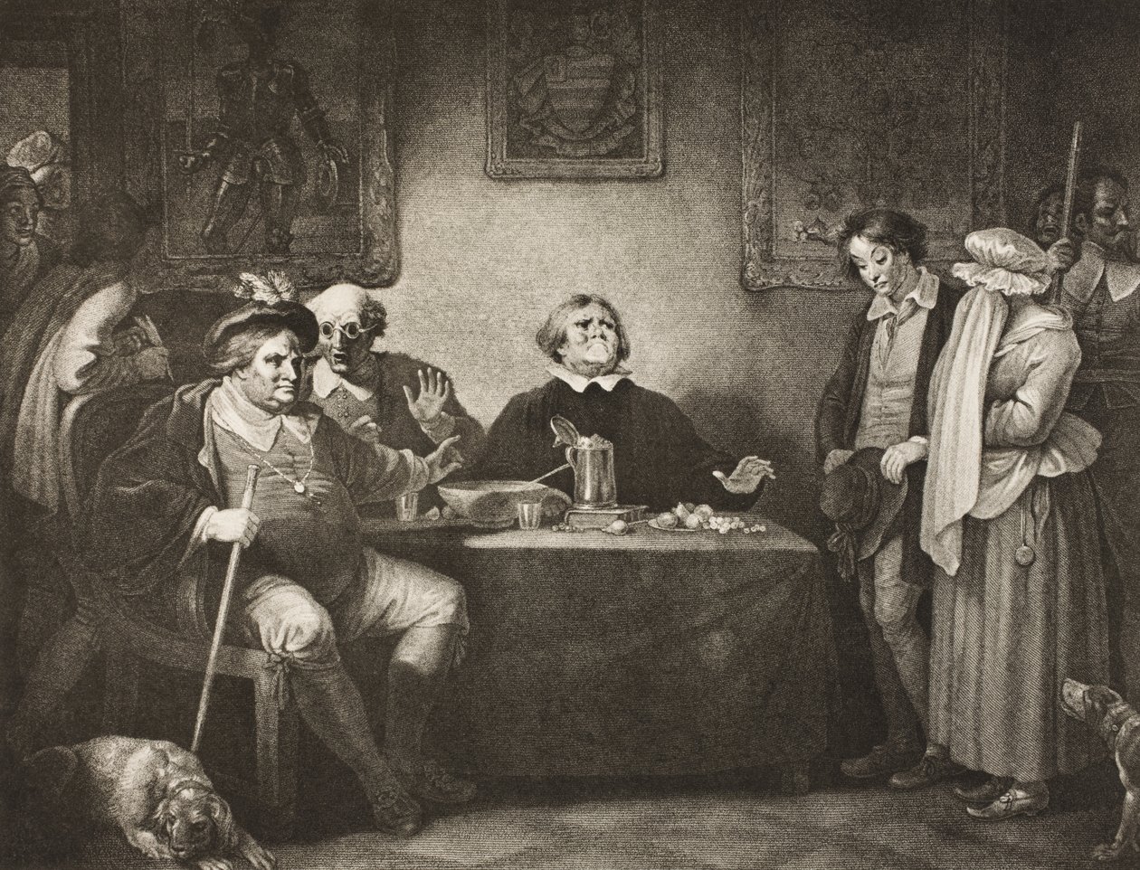 The Seven Ages of Man, Viides ikä, näytös II, kohtaus VII, "Kuten haluatte", The Boydell Shakespeare Gallery, julkaistu 1800-luvun lopulla. tekijältä Robert Smirke