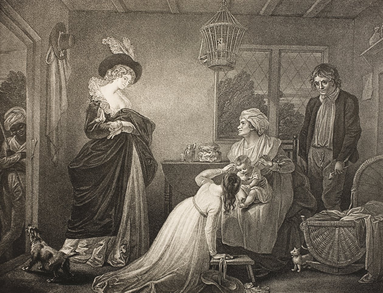 Ihmisen seitsemän aikakautta, ensimmäinen aika, näytös II, kohtaus VII, "As You Like It", Boydell Shakespeare Gallerysta, julkaistu 1800-luvun lopulla tekijältä Robert Smirke